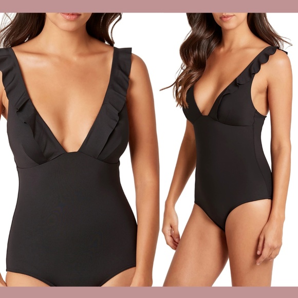 NEW Sea Level [ 4 US ] Ruffle Frill One-Piece Swimsuit in‎ Black - Picture 2 of 11